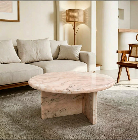 Luxury Round Smoke Pink Marble Coffee Table Modern Italian Style for Villa