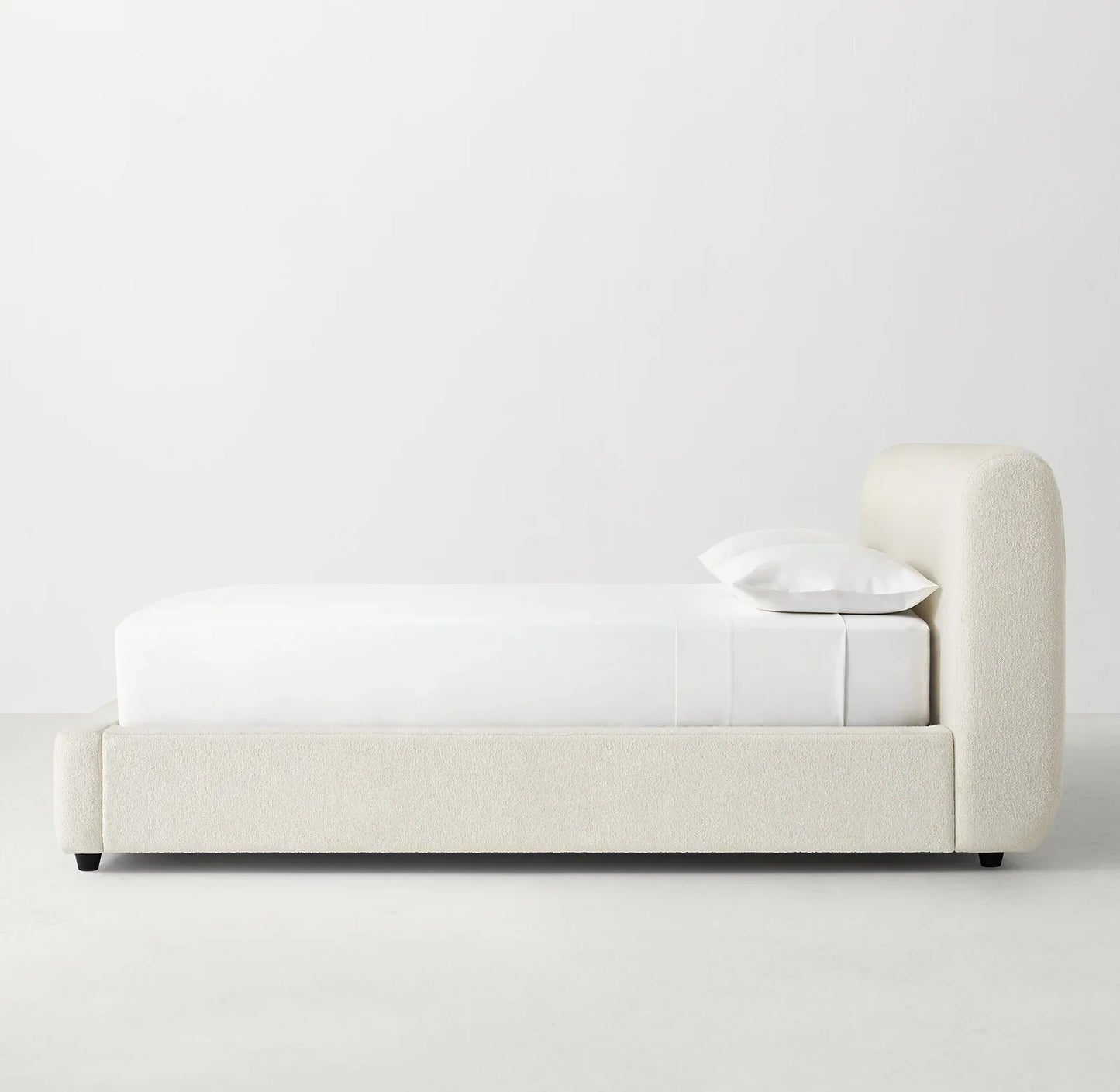 Upholstered Bed for Teens – Wing Design in Natural Bouclé