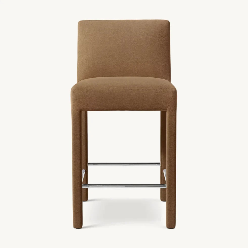 Sculptural Belgian Bar Stool – Mona Fabric Oak Statement Piece | 1601267443931