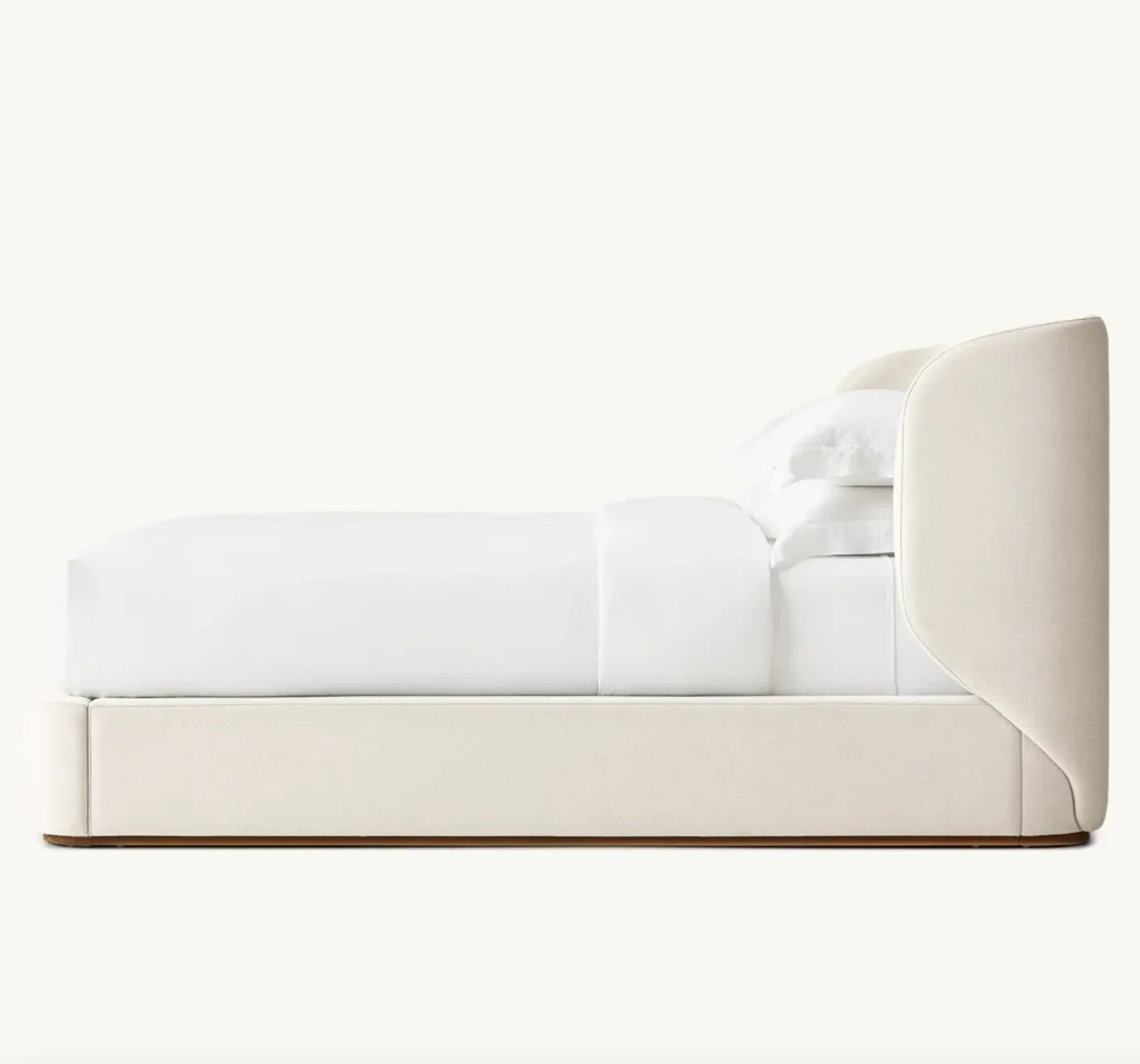 Upholstered Shelter Bed – Sculptural Platform Design in Brushed Oak – Contemporary Bedroom Piece
