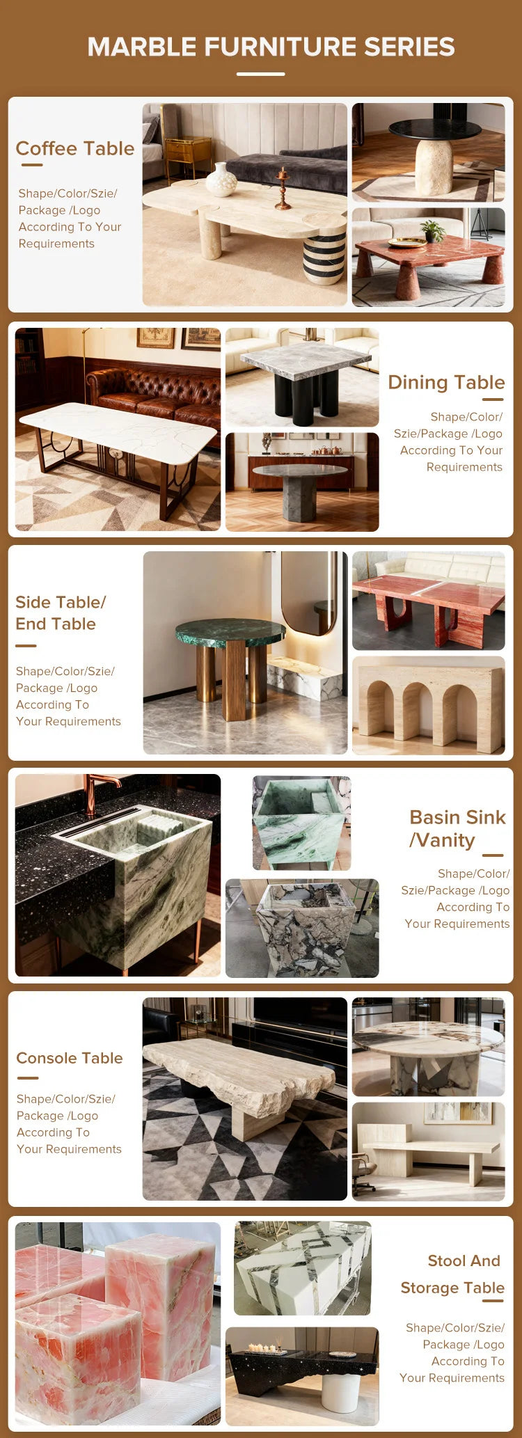 Luxury Marble Coffee Table Modern Italian Style for Villa