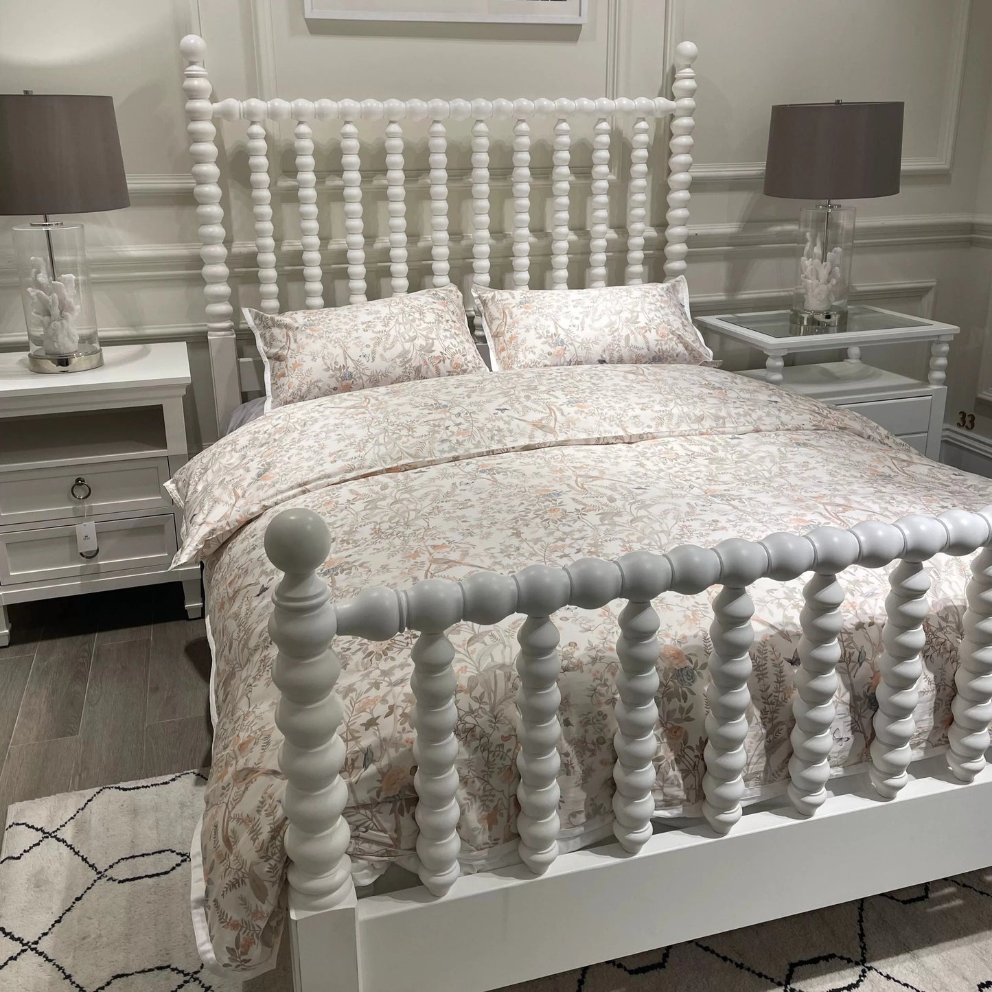 Platform Bed – Cylindrical Base Solid Birch Wood Statement Piece | 26-174