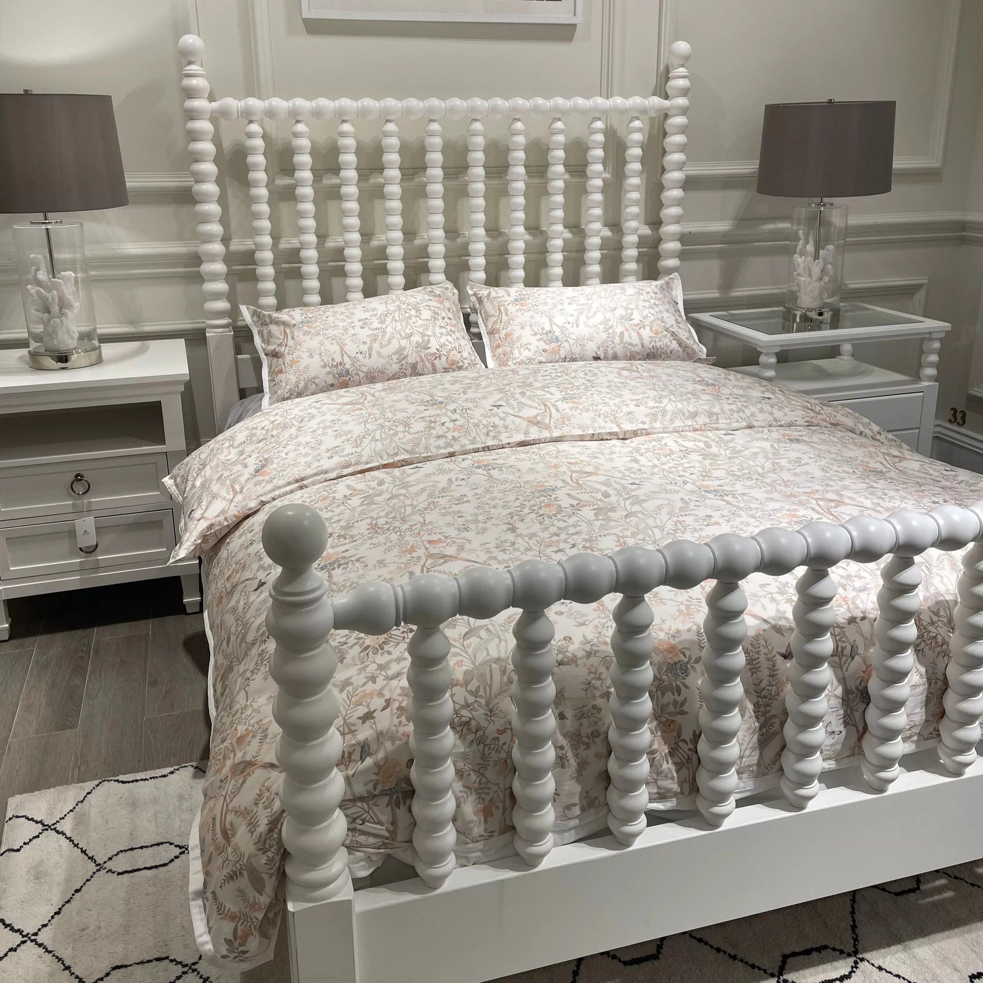 Platform Bed – Cylindrical Base Solid Birch Wood Statement Piece | 26-174