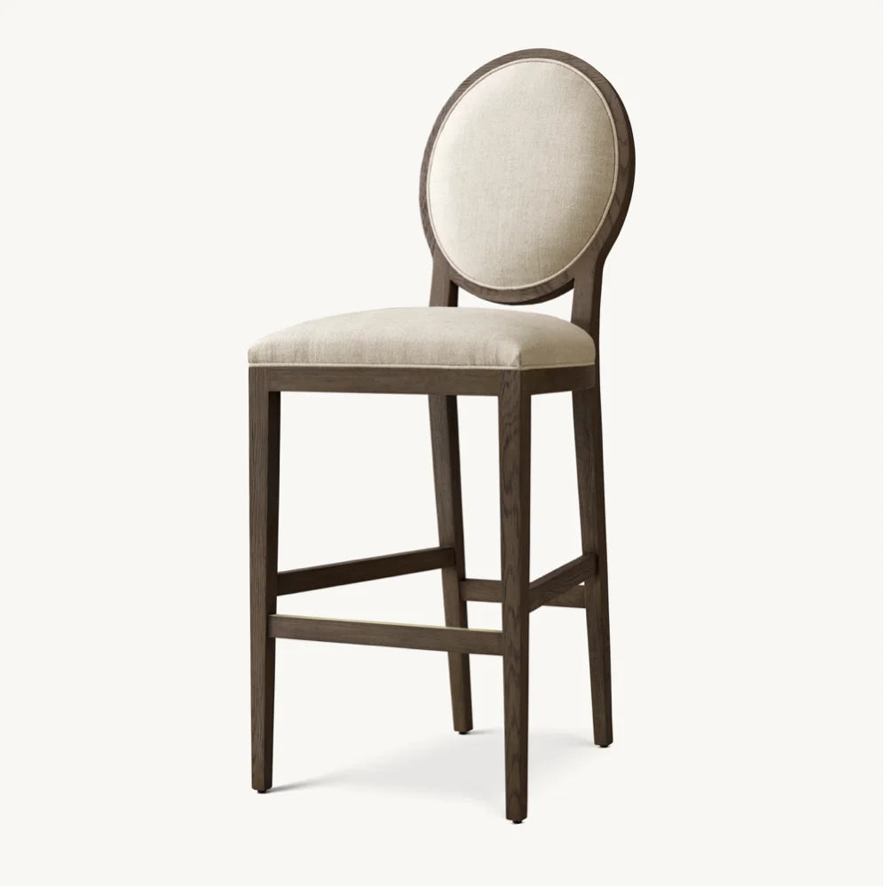 French Contemporary Bar Stool – Oak & Fabric European Designer Statement Piece