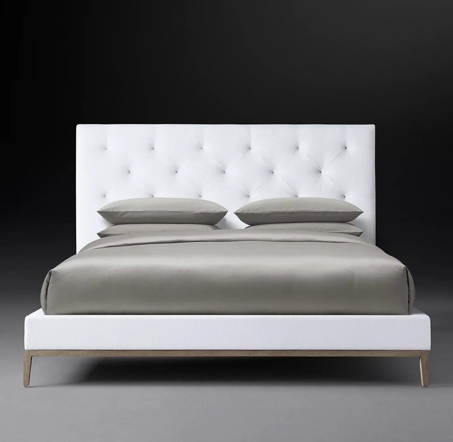 Italian Modernist Platform Bed – Winged Fabric Panel with Oak Base | 1600356053025
