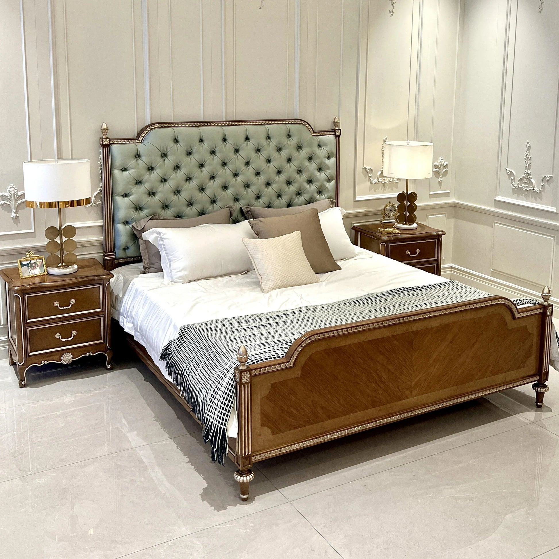 French Platform Bed – Upholstered Solid Birch Luxury Statement Piece | 26-170