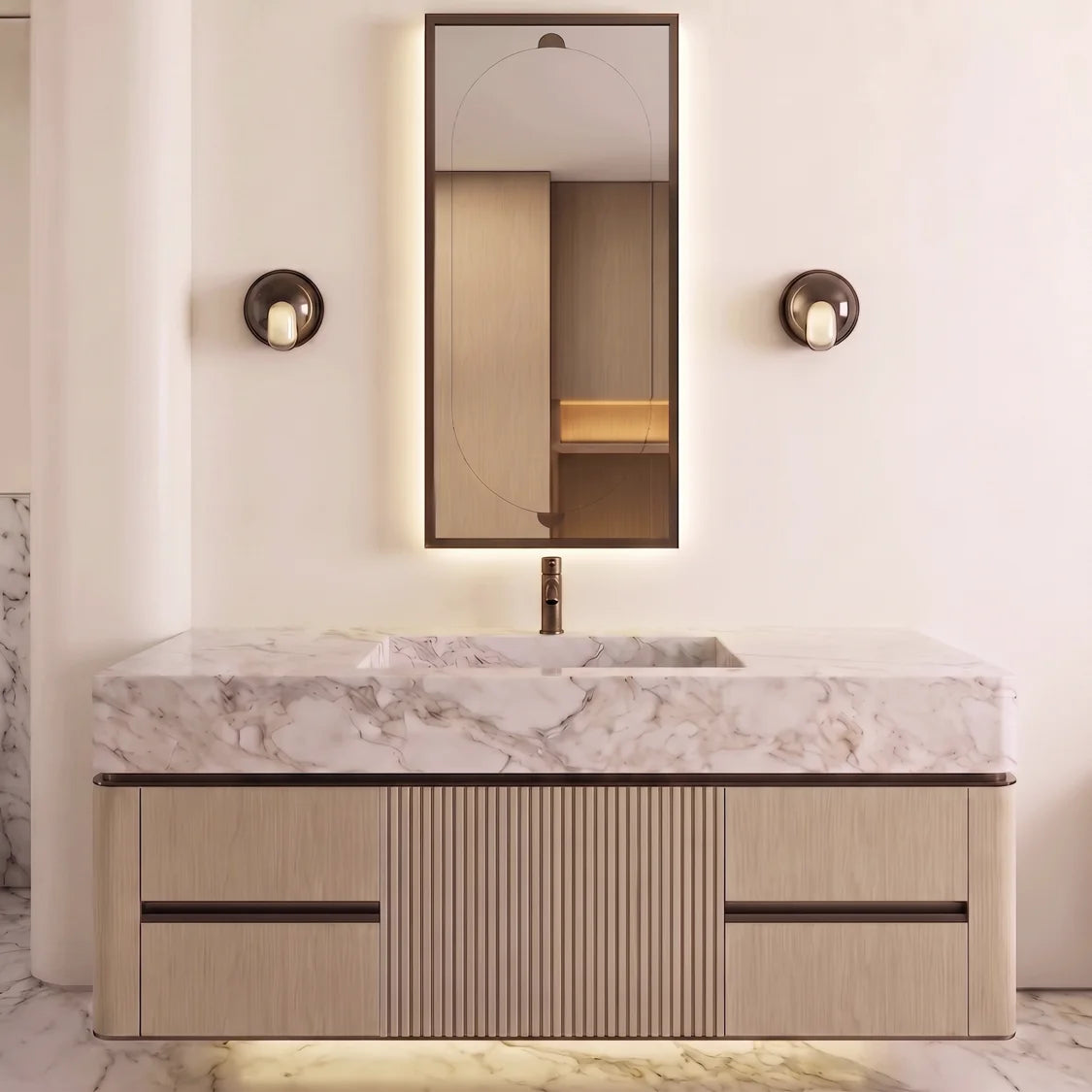 Customizable Dark Gray Wood Suspended Bathroom Cabinet Modern Minimalist
