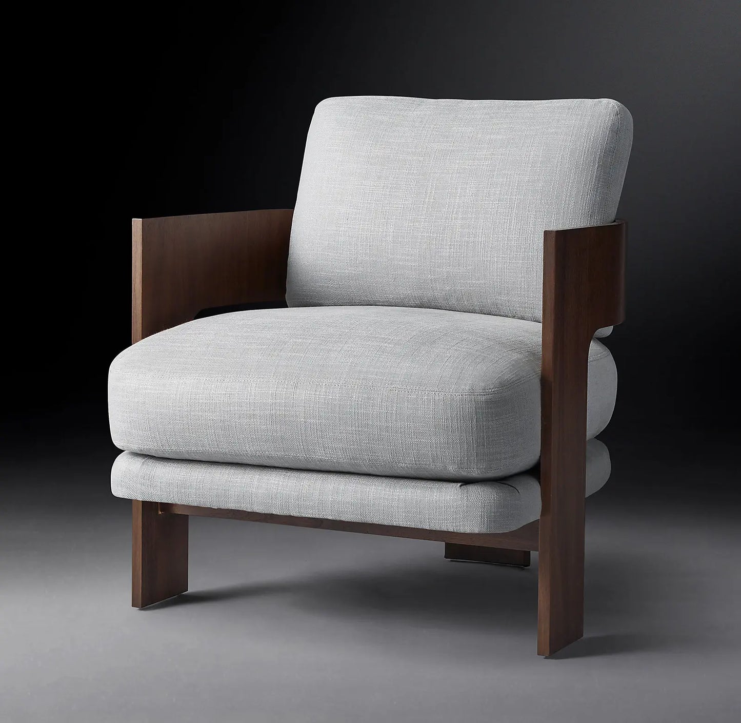 Mid-Century Lounge Chair – Walnut Base & Performance Fabric Statement Piece