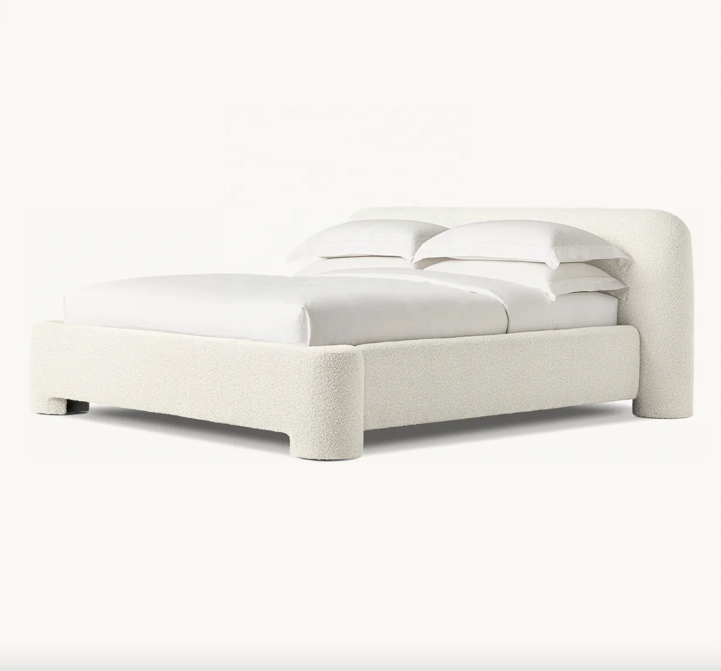 Contemporary Luxe Panel Bed – Textured Boucle Fabric Statement Piece | 1601083402882