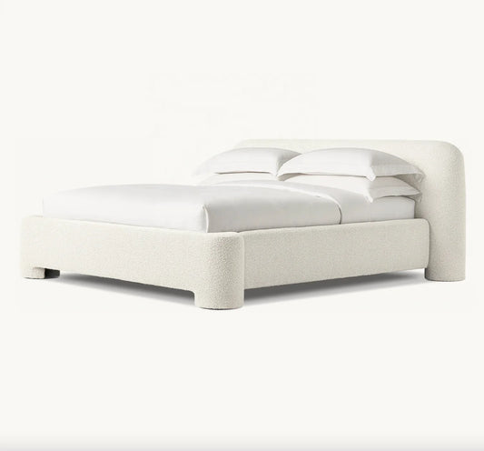 Contemporary Luxe Panel Bed – Textured Boucle Fabric Statement Piece | 1601083402882