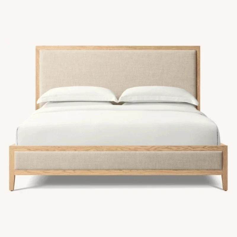 American Retro Fabric Panel Bed – Solid Wood Contemporary Statement Piece