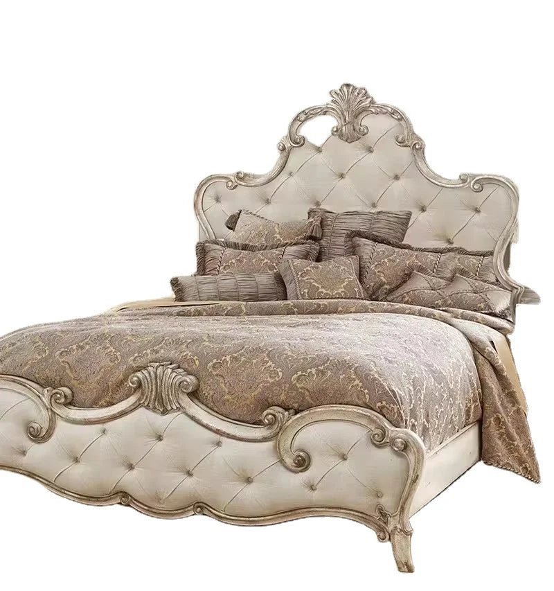 Solid Wood Bed, French Palace Carving – Birch Timber Statement Piece