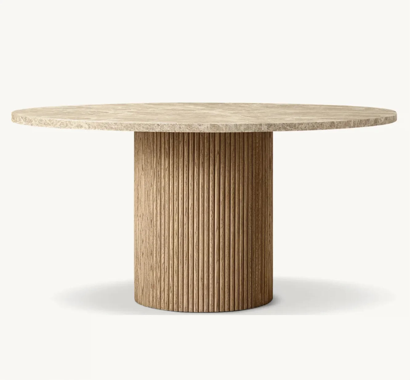 Round Dining Table – Sculptural Spanish Emperador Marble & Oak Statement Piece