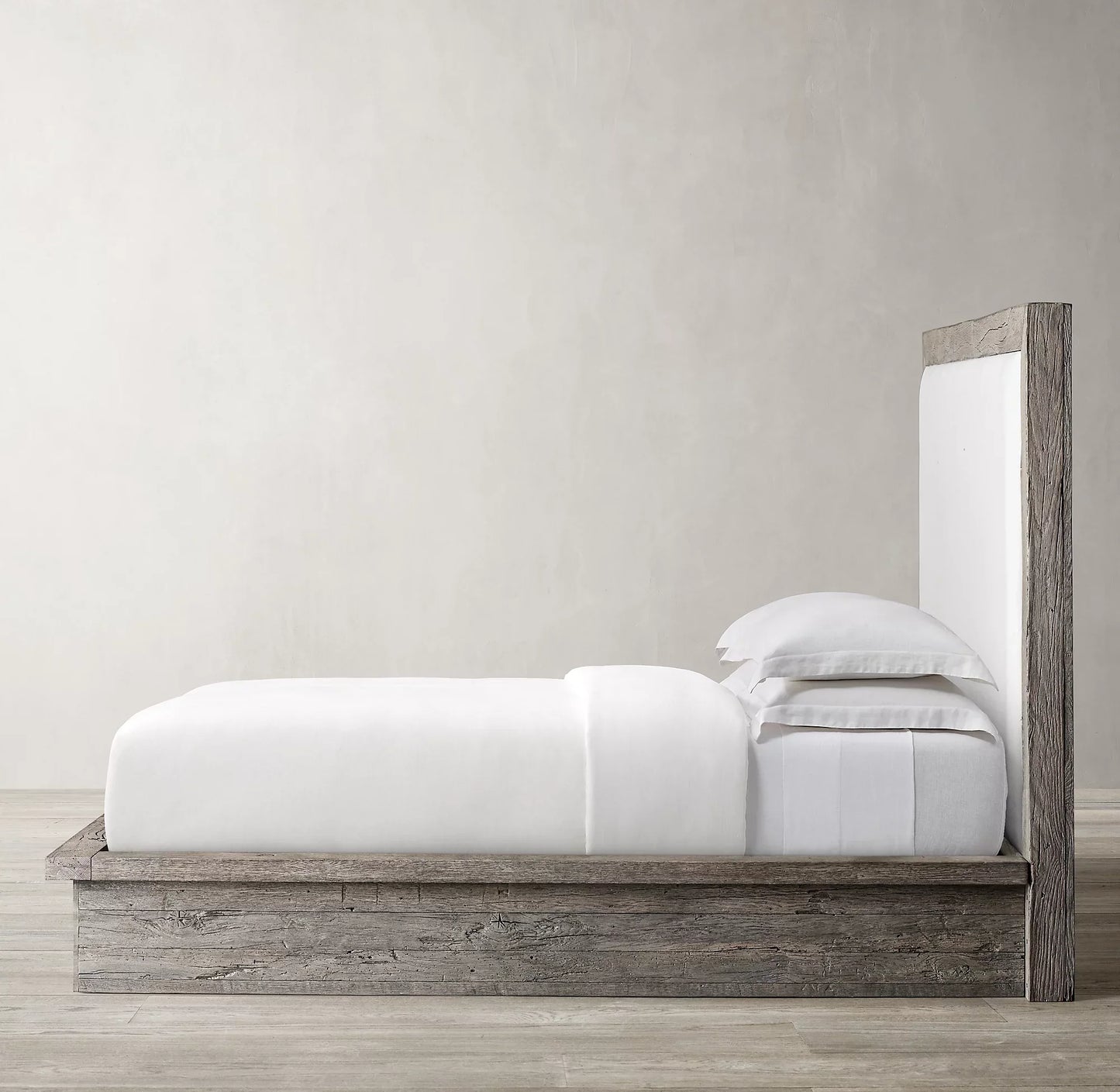 Postmodern Wing Bed – Reclaimed Oak Platform Frame Statement Piece