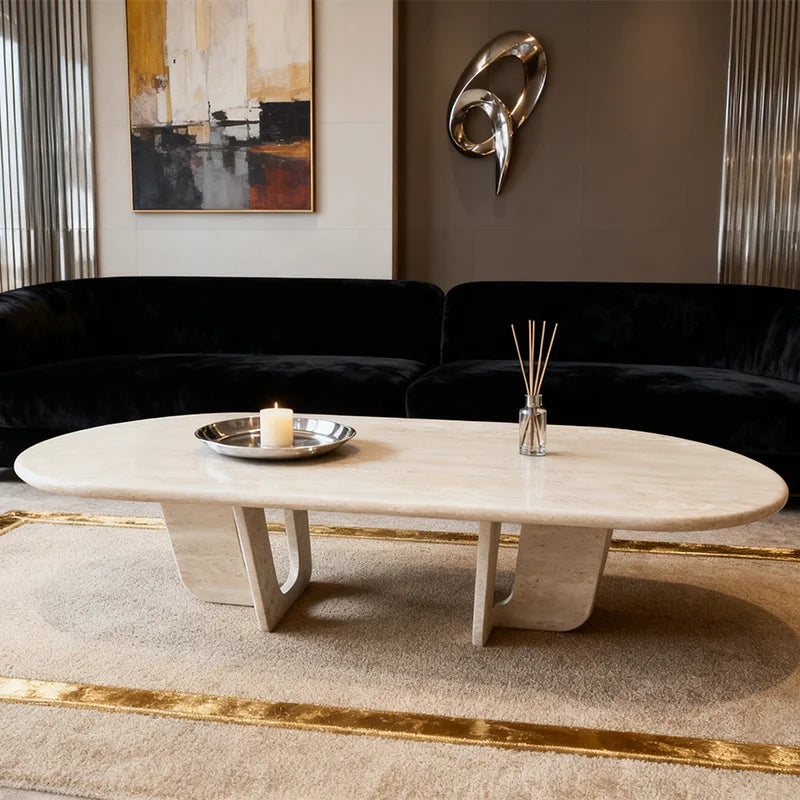 Luxury Oval Natural Marble Coffee Table Modern Italian Style for Villa