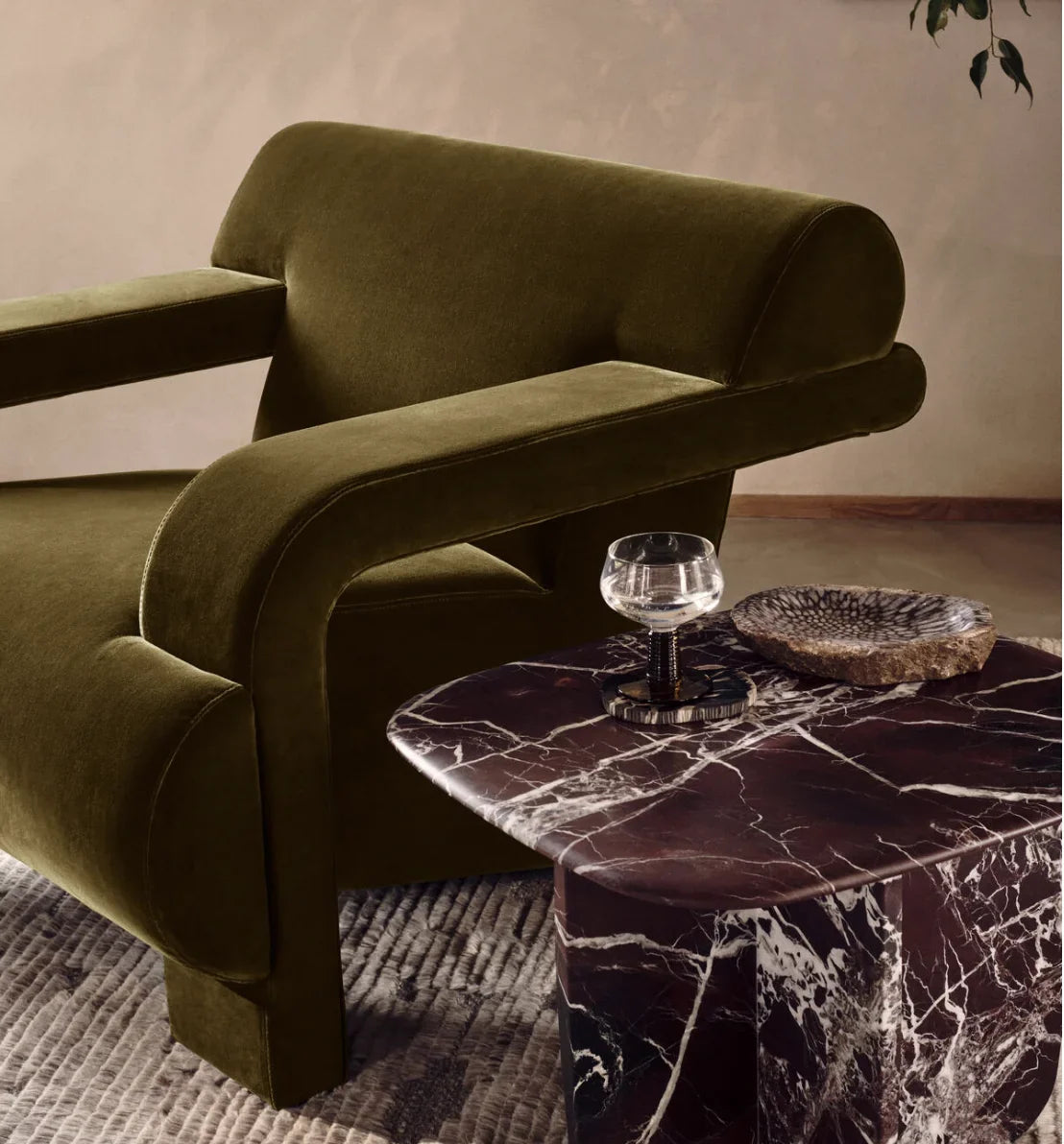 Humphrey Armchair 1960s-Style – Olive Cotton Velvet Mid-Century | 1601078012803