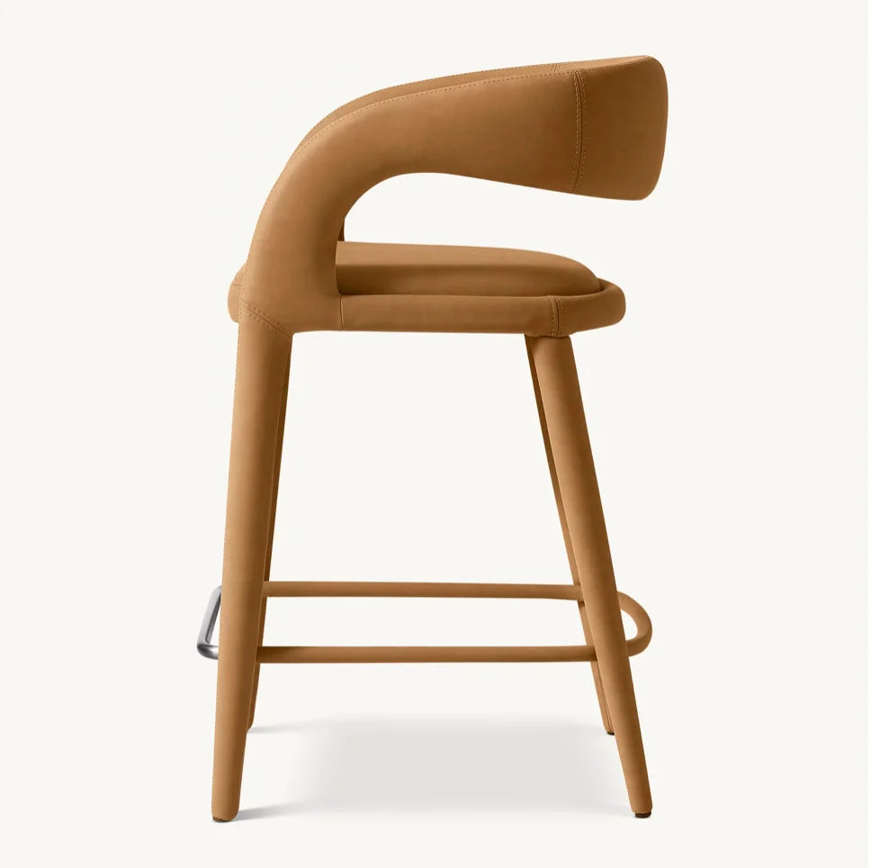 Open Barrel Stool – Chestnut Vagan Leather Italian Midcentury Design by Re Home – Nicola