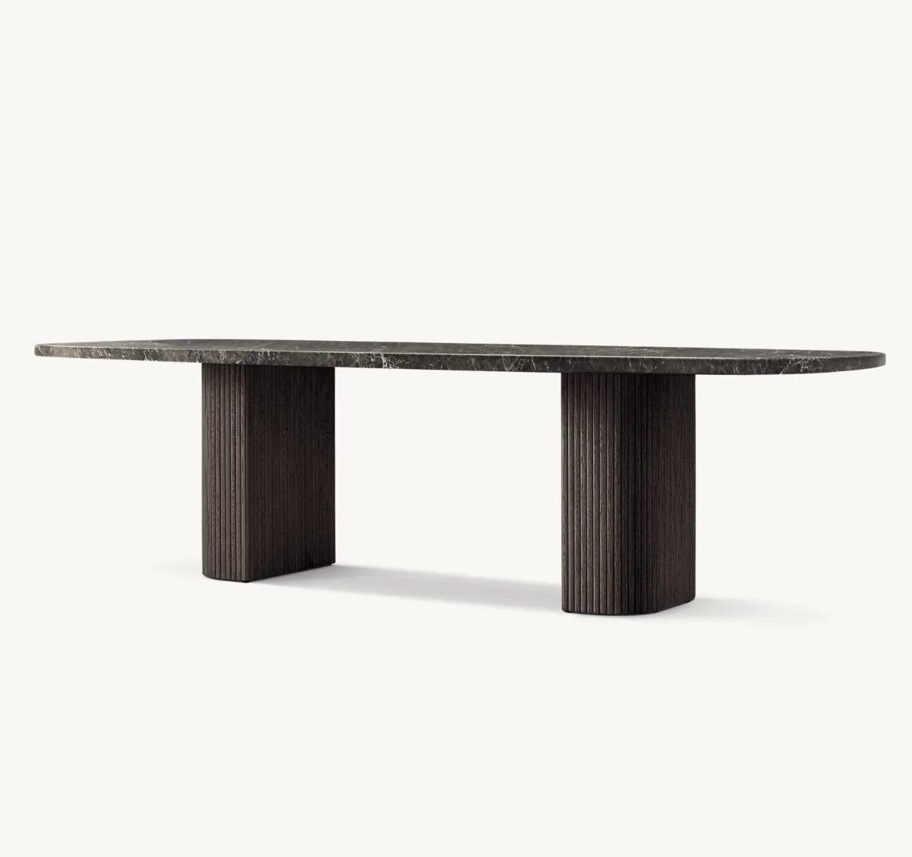 Italian Designer Dining Table – Contemporary Black Emperador Marble and Oak Statement Piece