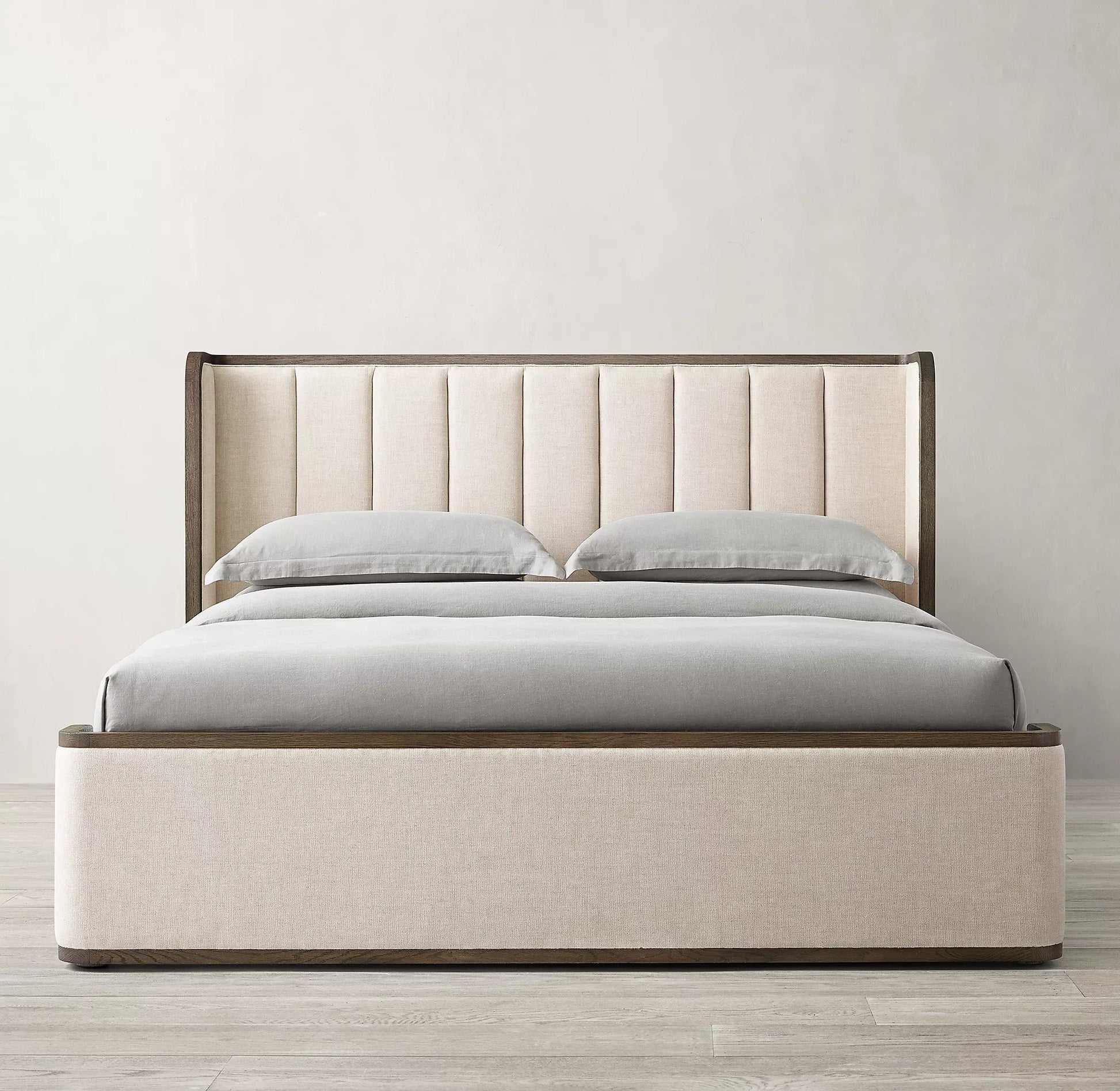 Upholstered Wing Bed – Sculptural Shelter Wings, Oak & Performance Fabric Modern Italian Piece