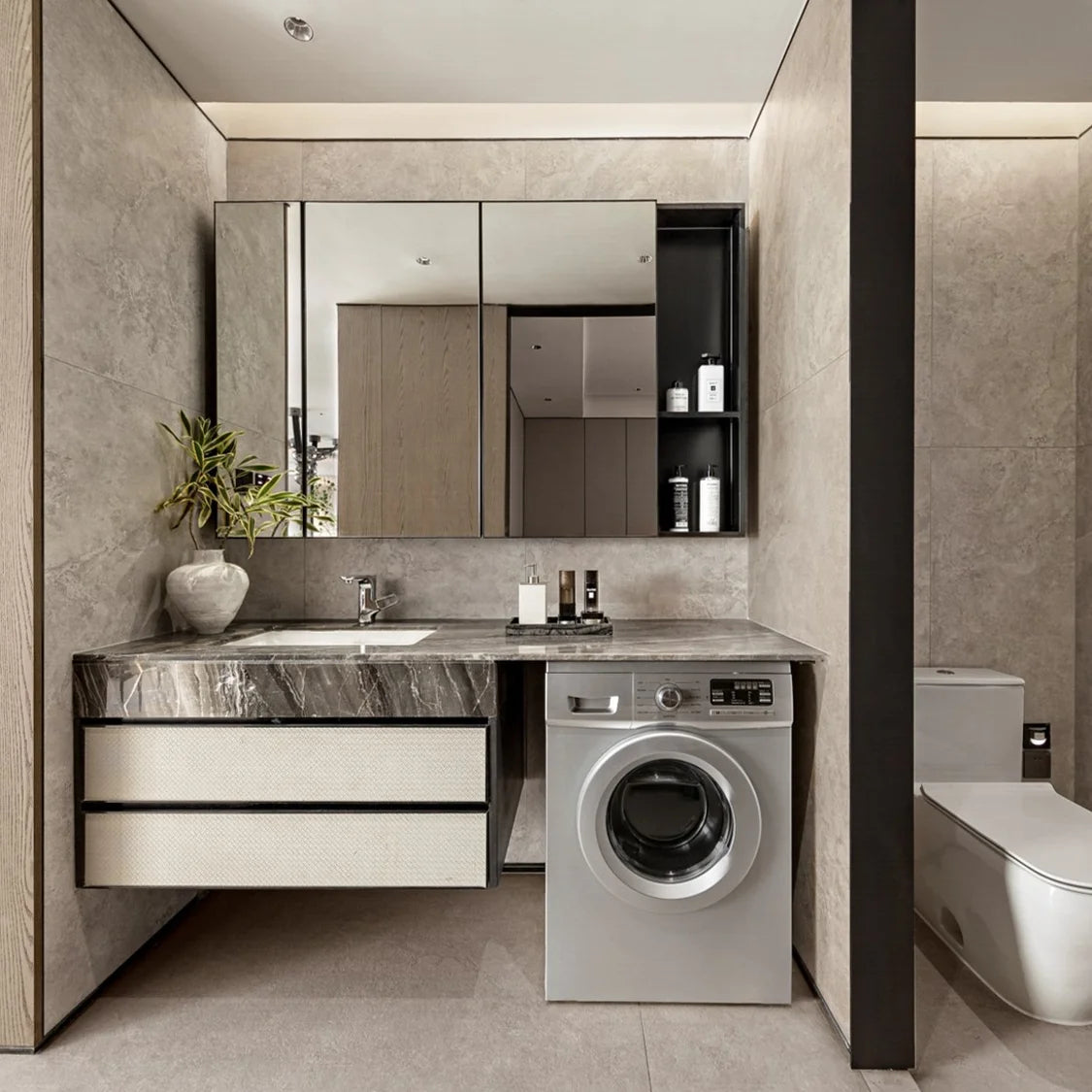 Modern Wall Mount Bathroom Vanity Cabinet with LED Mirror 80cm
