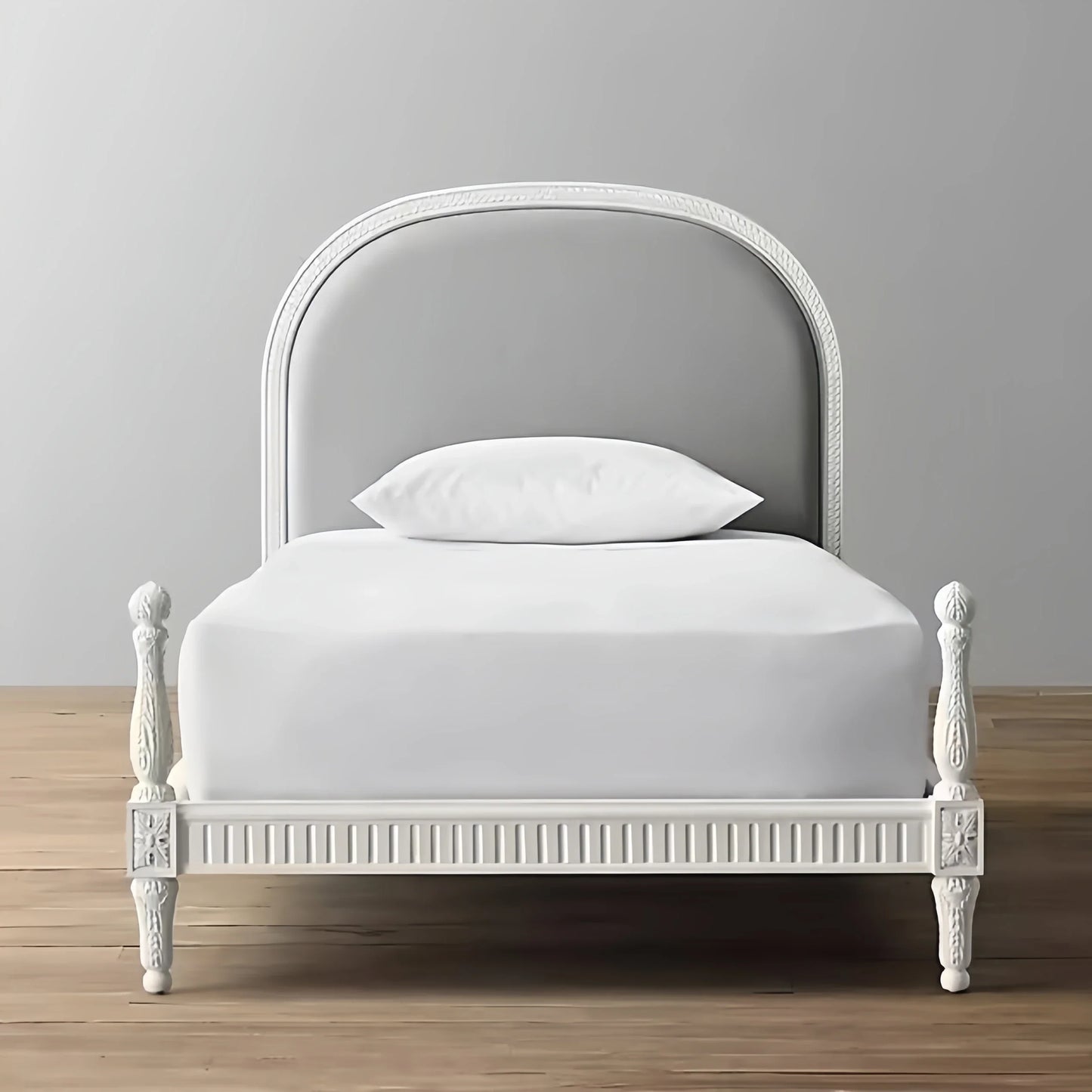 French Light Luxury Solid Wood Children's Single Bed – Retro White Carved Design
