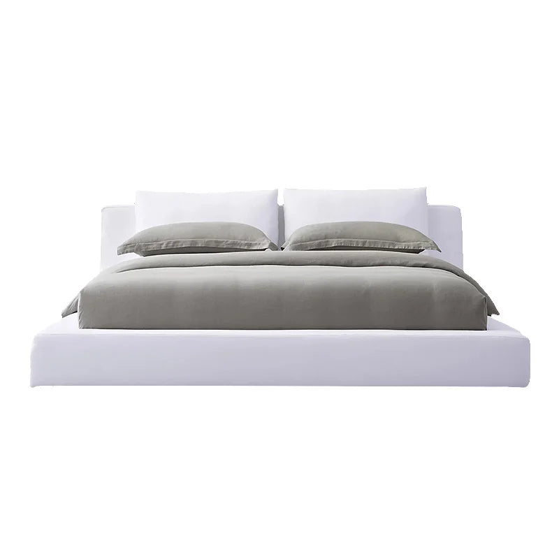 Slipcovered Platform Bed – Tufted Linen & Velvet European Designer Statement Piece
