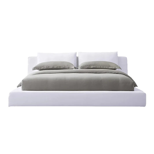 Slipcovered Platform Bed – Tufted Linen & Velvet European Designer Statement Piece