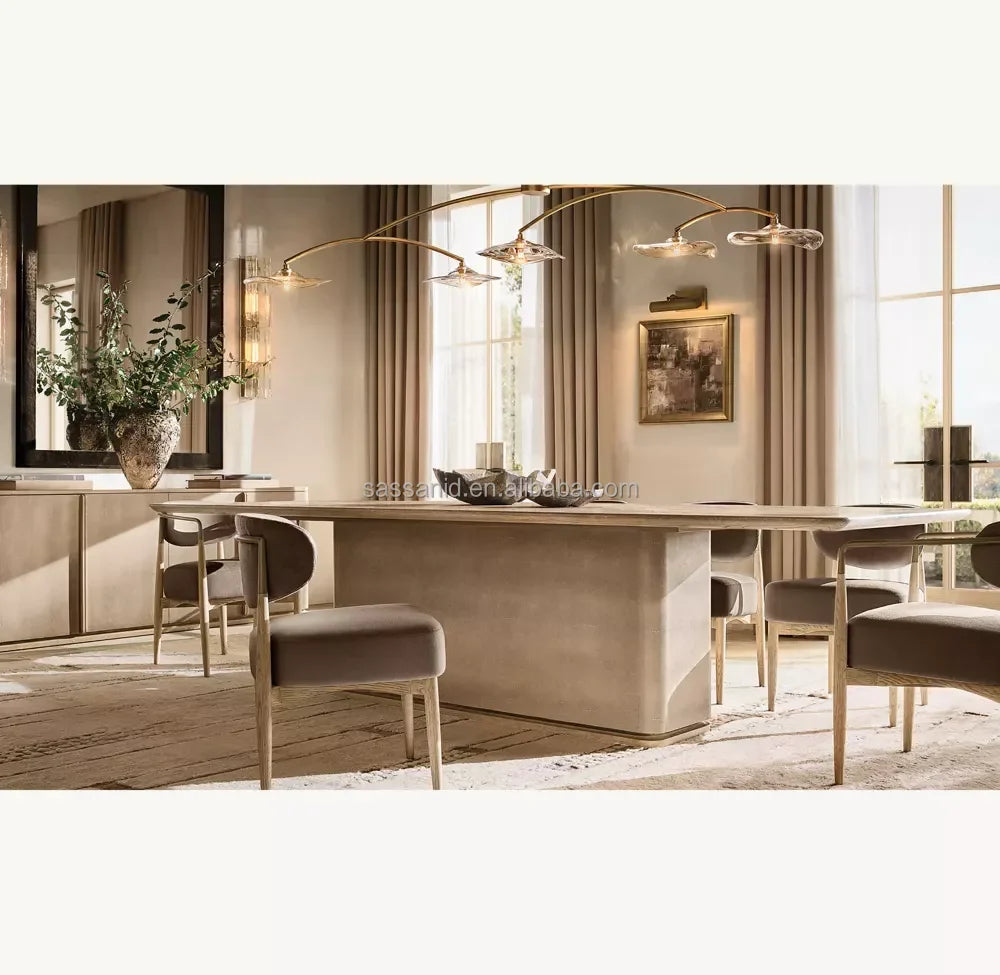 Shagreen Rectangular Pedestal Dining Table – European Artisan Statement Piece