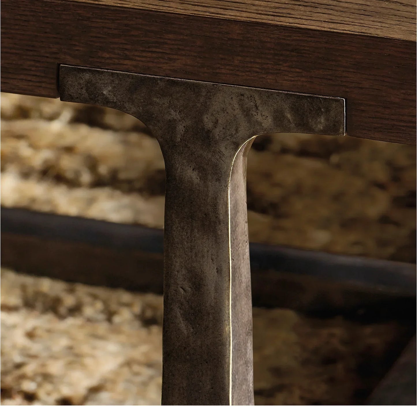 Industrial Extension Dining Table – T-Brace Hand-Cast Metal & Waxed Oak Statement Piece
