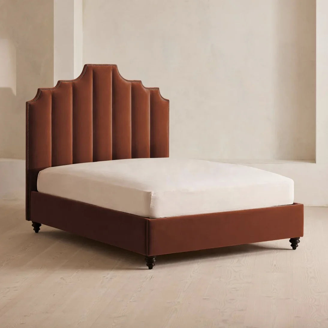 Platform Bed – Tufted Leather King Bed with Solid Oak by Re Home – Mid-Century Style