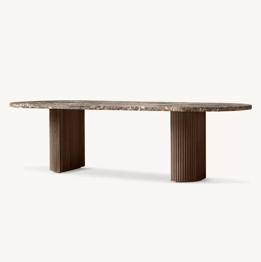 Byron Dining Table – Emperador Marble Inlay – Solid Oak Statement Piece
