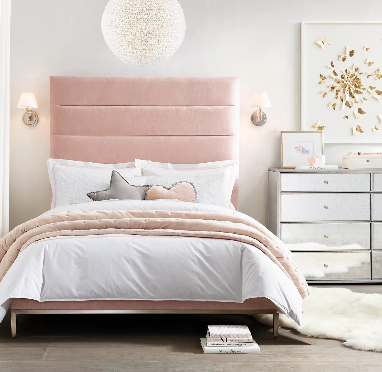 Upholstered Platform Bed – Channel Tufted Velvet Art Moderne Statement Piece