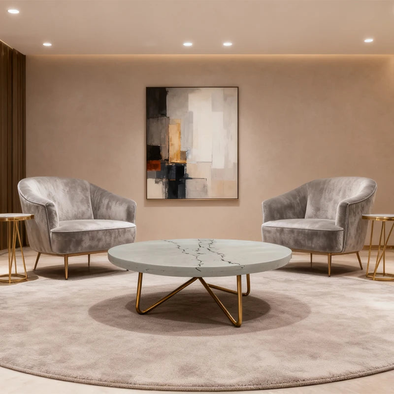 Luxury Round Quartz Stone Coffee Table Modern Italian Style for Villa