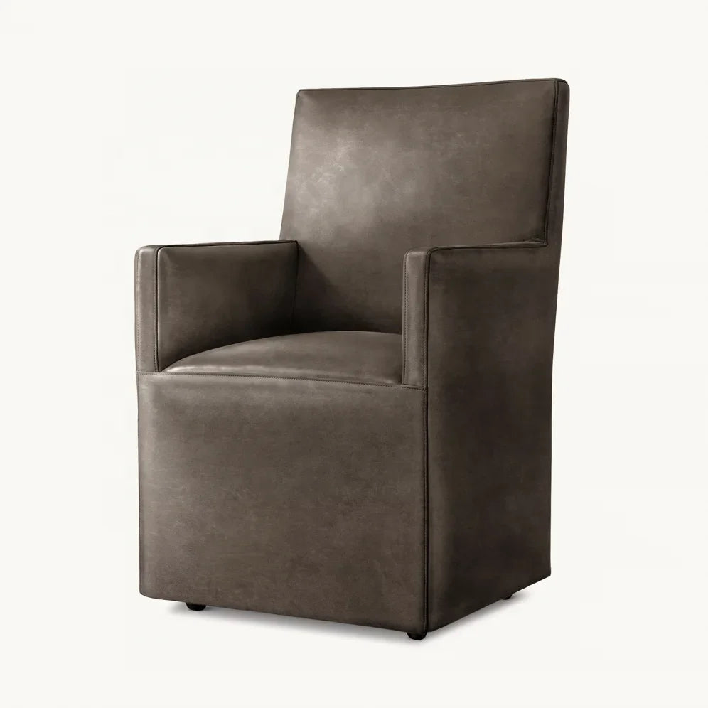 Ellison Dining Armchair – High-Back Leather Track Arm Statement Piece