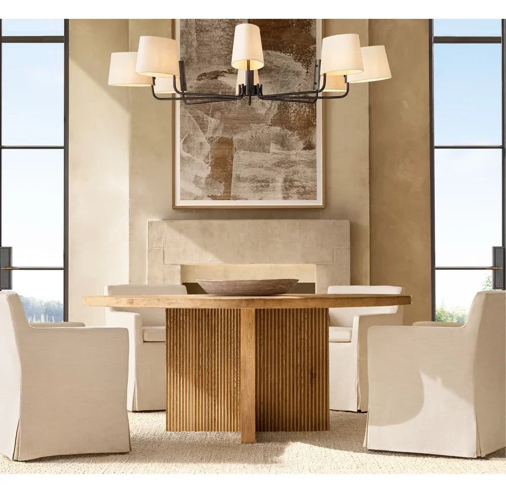 Round Dining Table with Reeded Base in Reclaimed Oak – Contemporary | 1600944309439