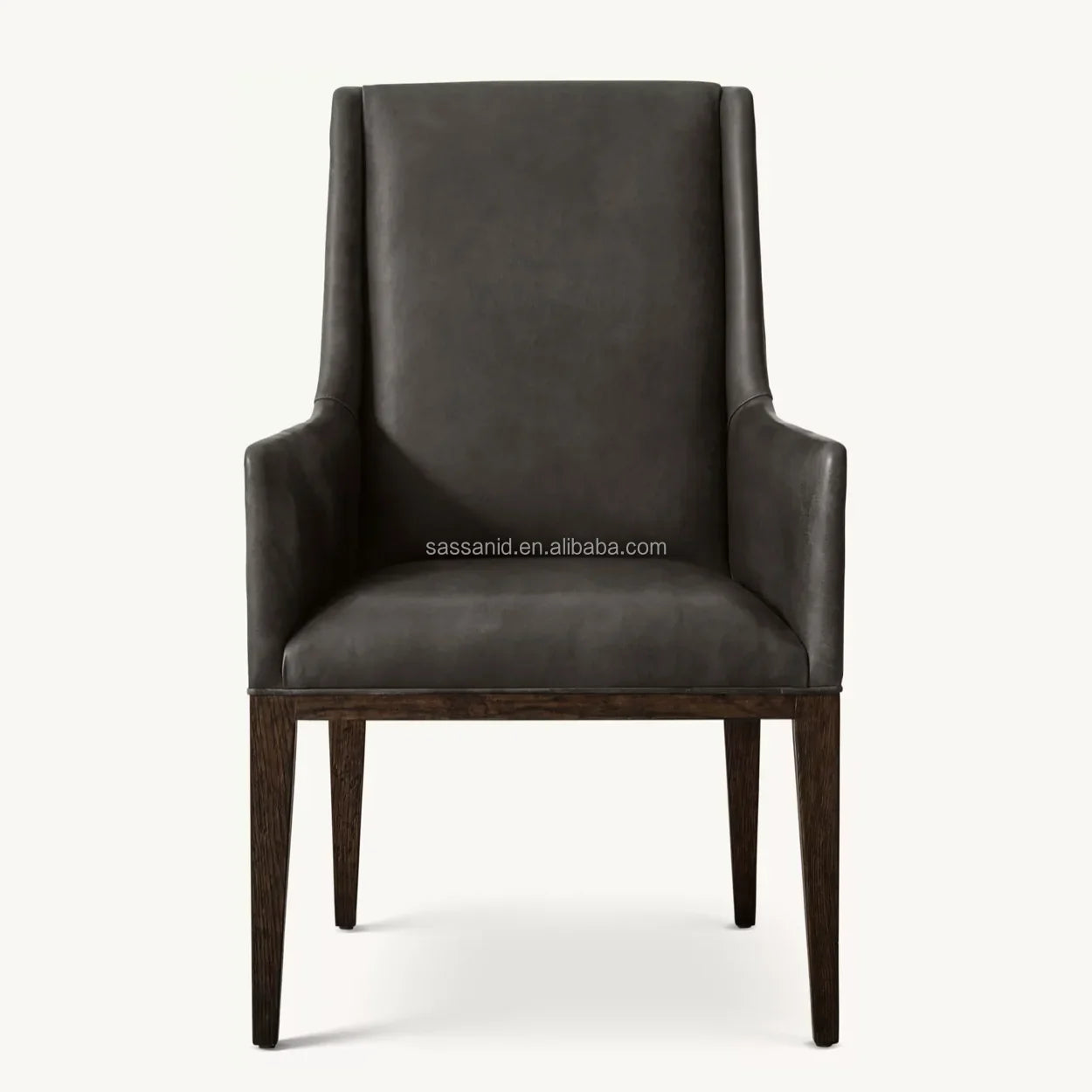 Dining Chair – Midcentury Geometric Solid Oak European Leather Statement Piece