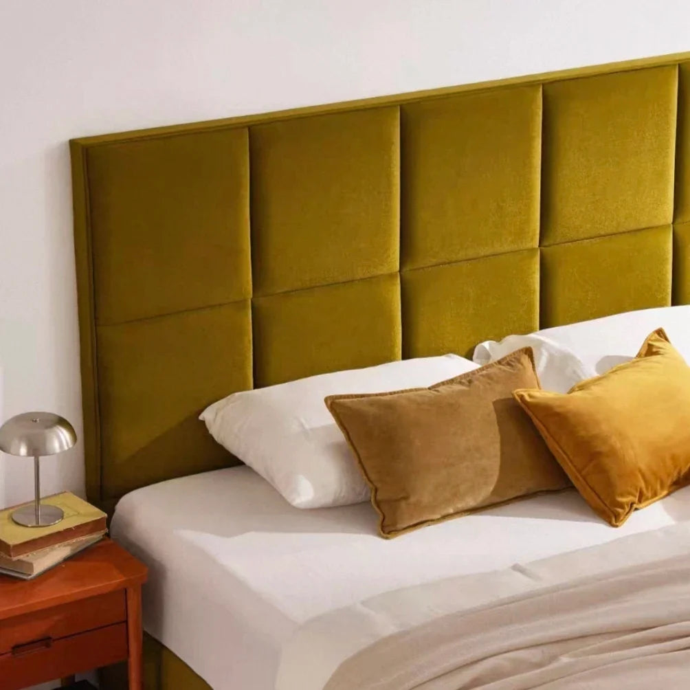 Fennel Upholstered Bed – Zongzi Leaf Green Fabric – Modern Architectural Statement Piece