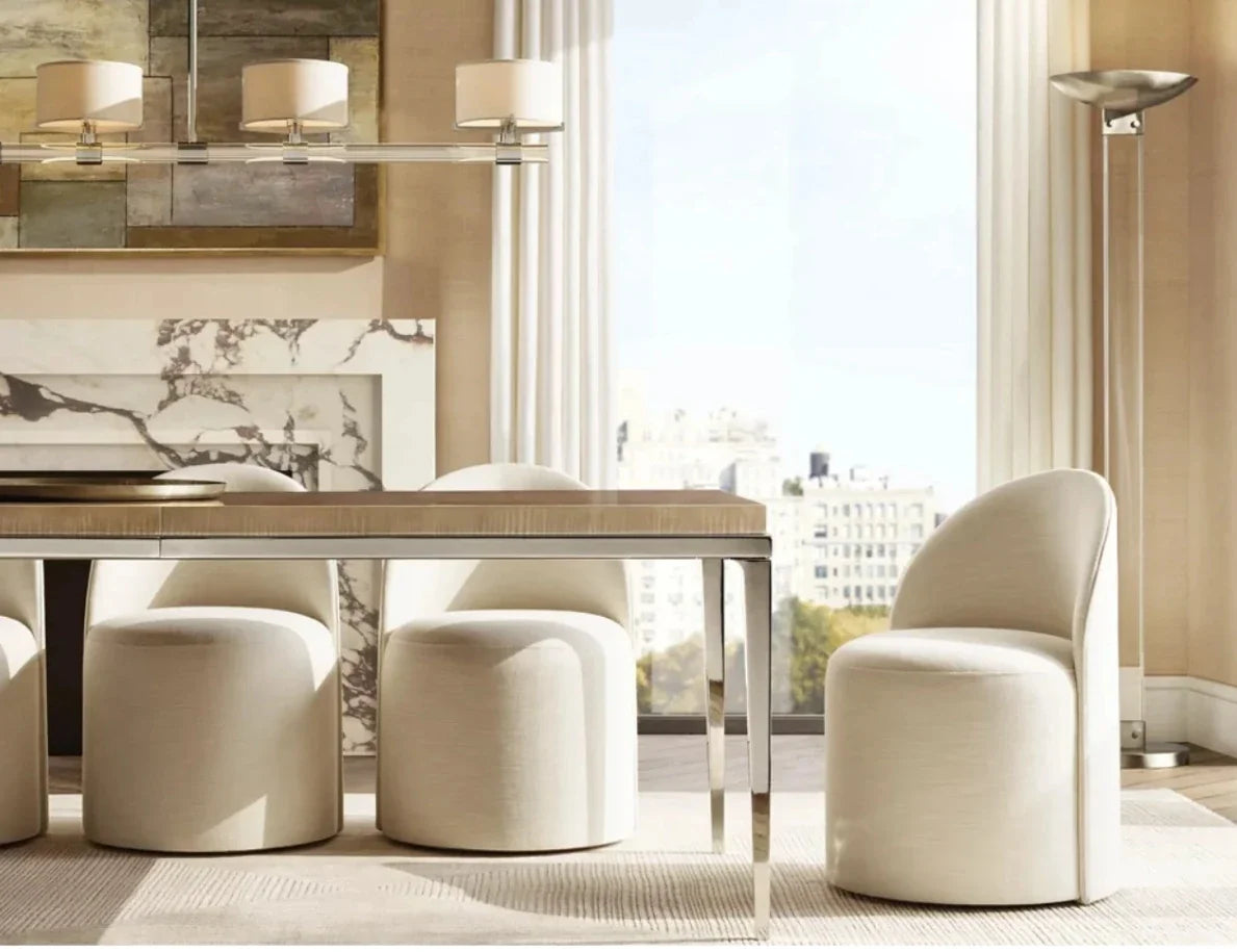 Minimalist Marble Dining Table – Polished Steel Statement | 1601042355493