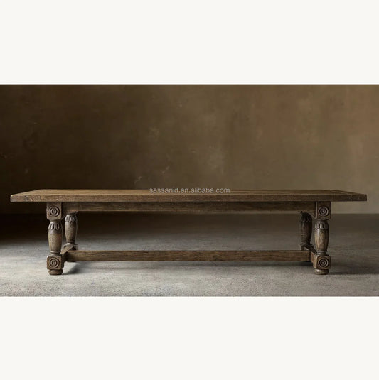 Monastery Extension Dining Table – Aged Oak & Forged Brass