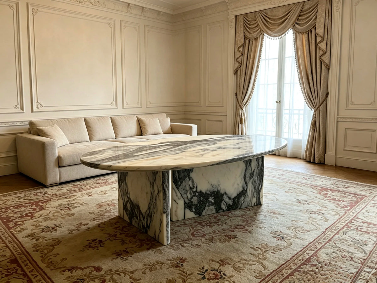 Luxury Water-Drop Pink Marble Coffee Table Modern Minimalist Italian Style