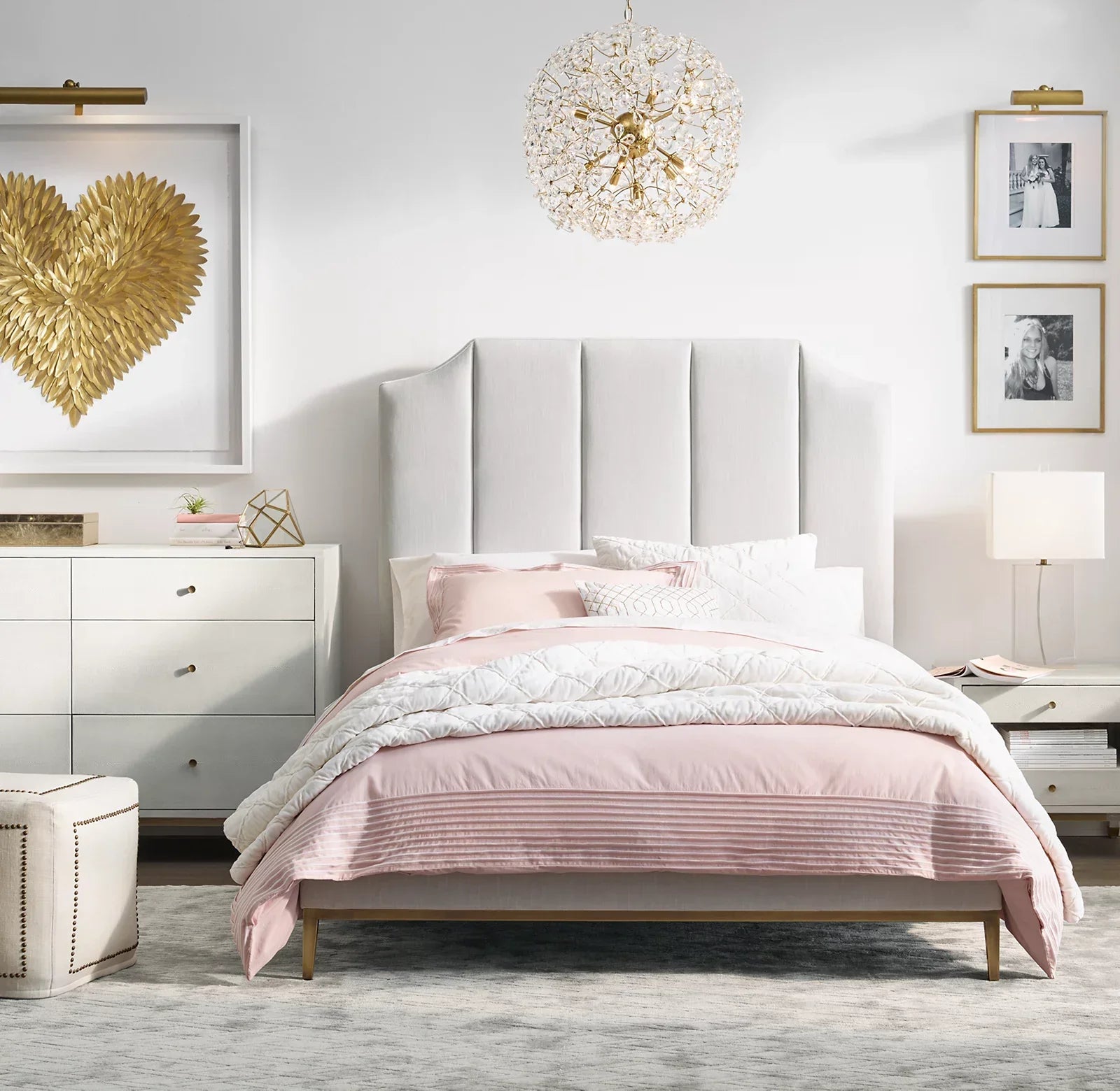 Upholstered Platform Bed – Tufted Headboard in Performance Fabric – Sabine Modern Design
