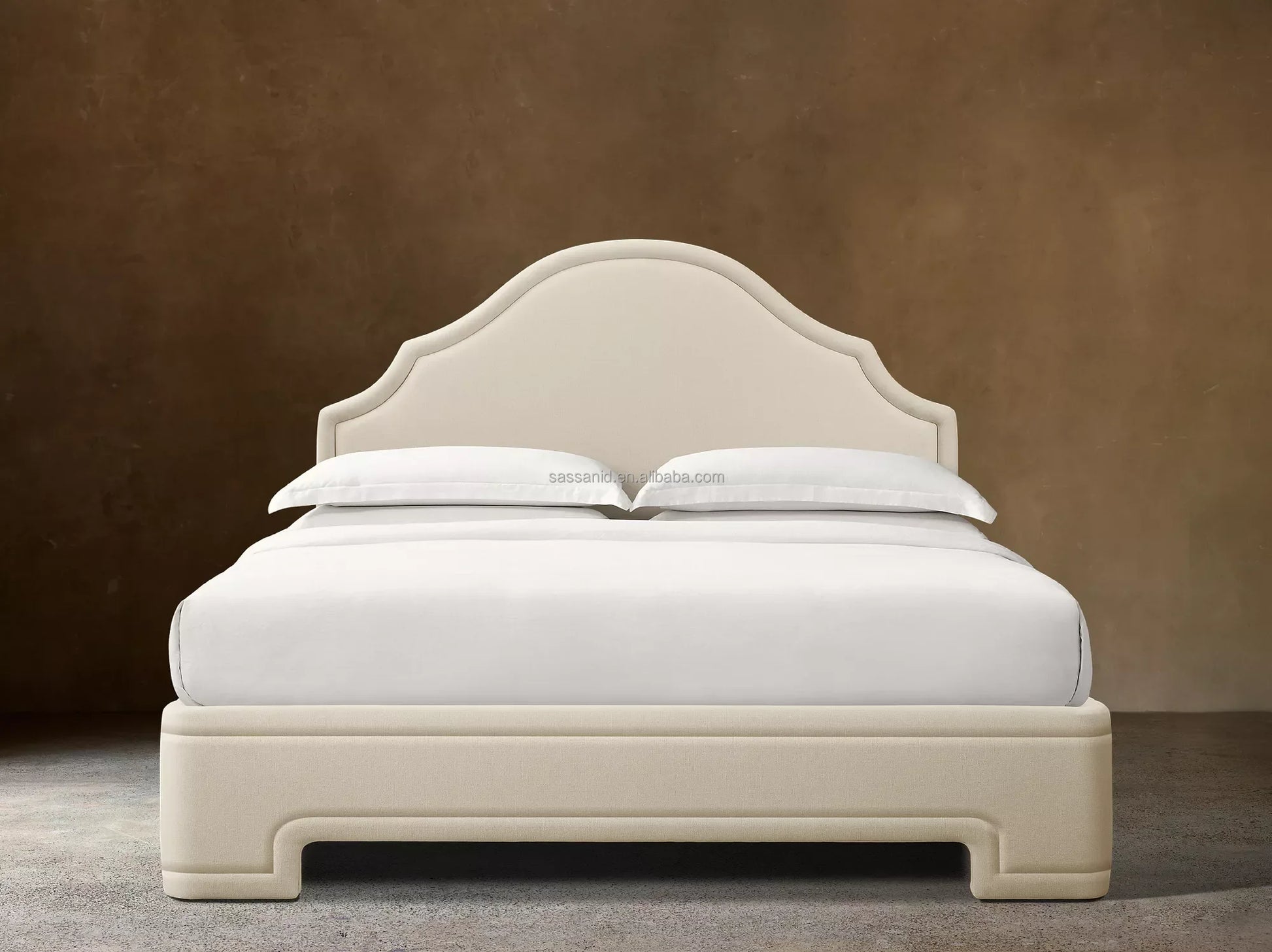 Alexandria Upholstered Platform Bed – Postmodern Oak Fabric Statement Piece
