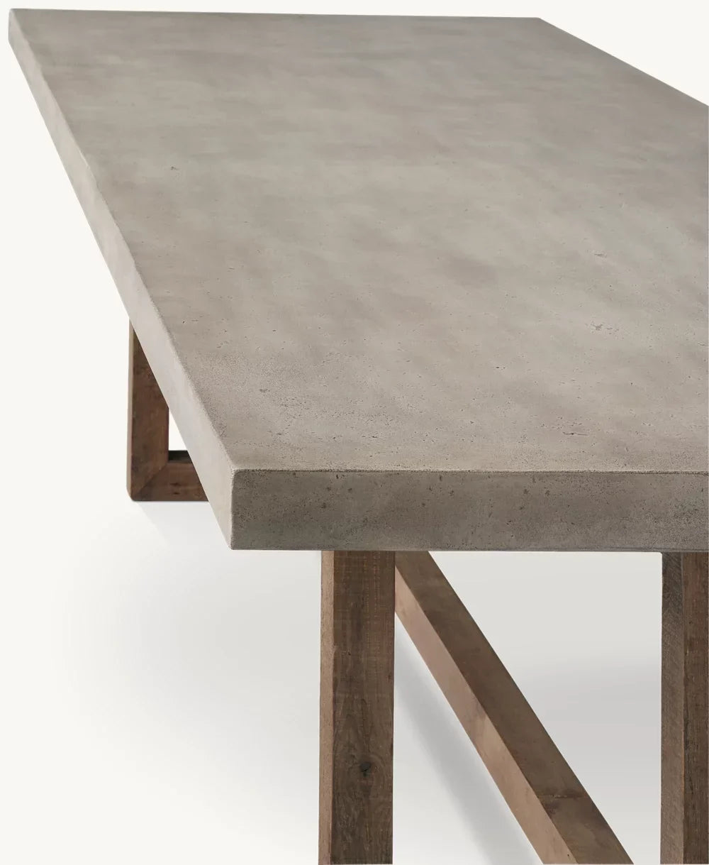 Rustic Industrial Rectangular Dining Table – Concrete Top, Reclaimed Pine Base