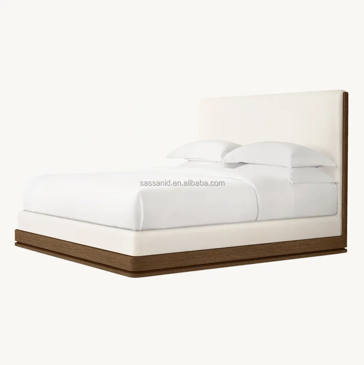 Upholstered Platform Bed – Contemporary Brushed Oak Fabric Statement Piece | 1601307746720