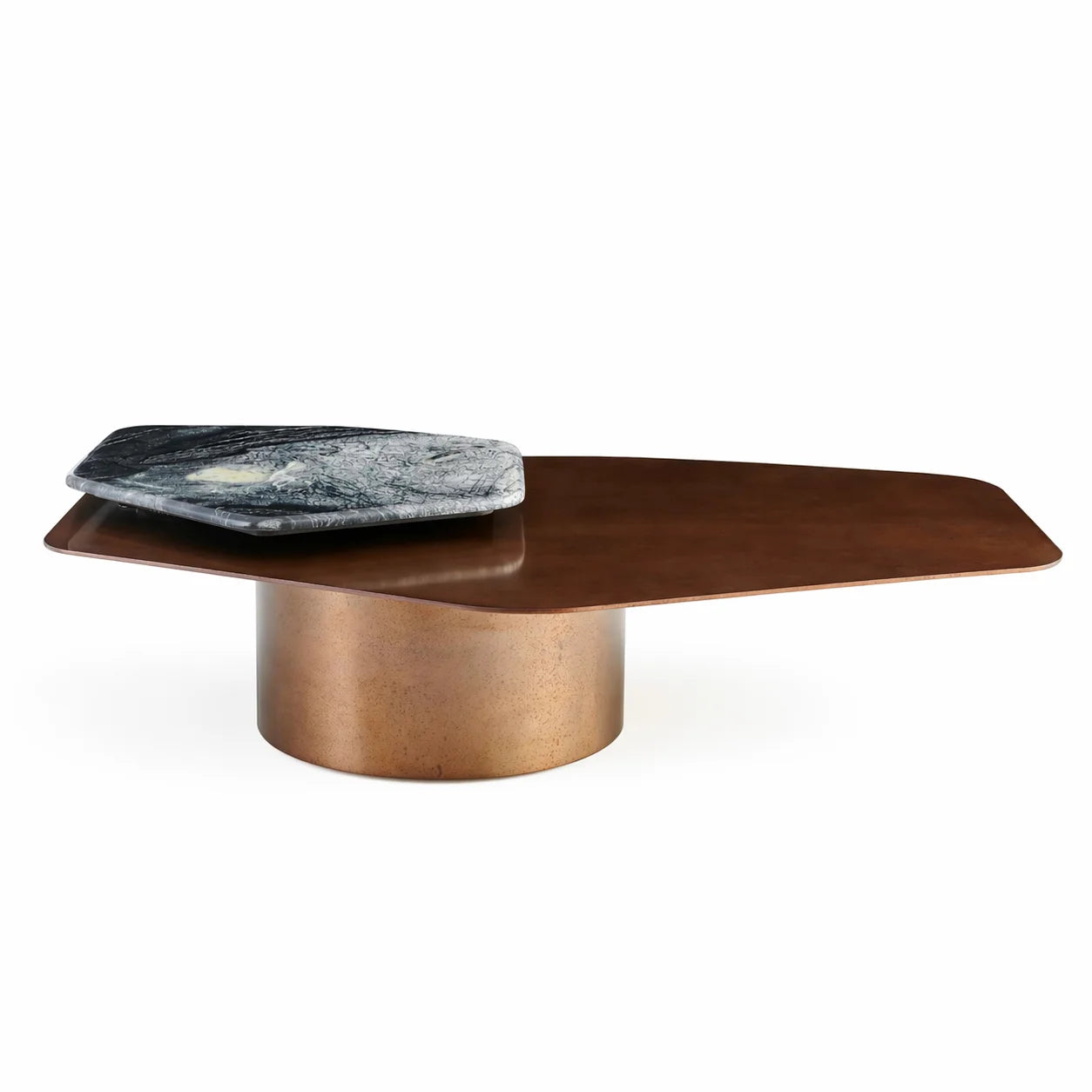 Luxury Stone Wood Top Brass-Toned Steel Coffee Table Modern Minimalist Elegant Space-Saving Italian Style for Villa