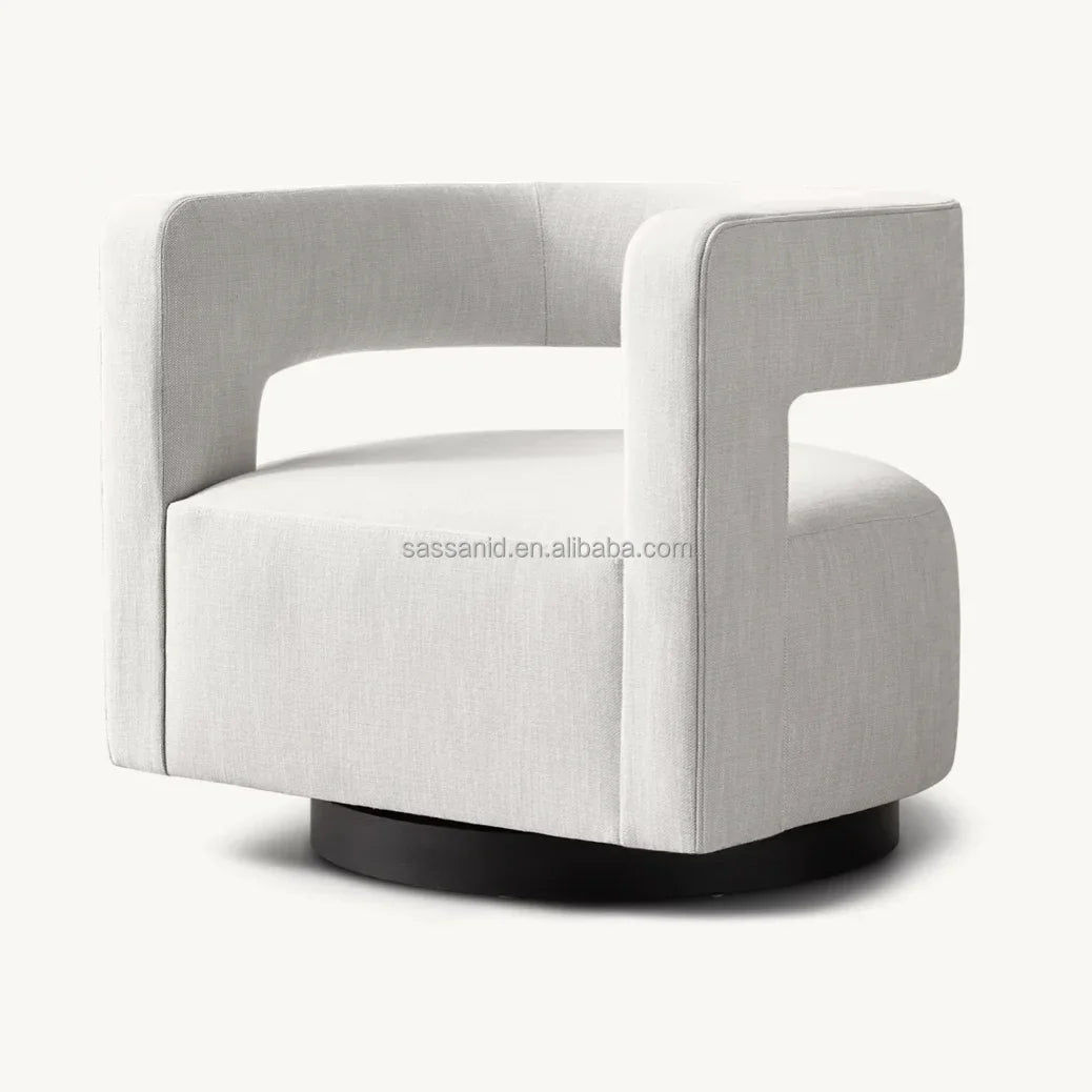 Drew Curved Swivel Chair – Modern Geometric Silhouette with Oak Base