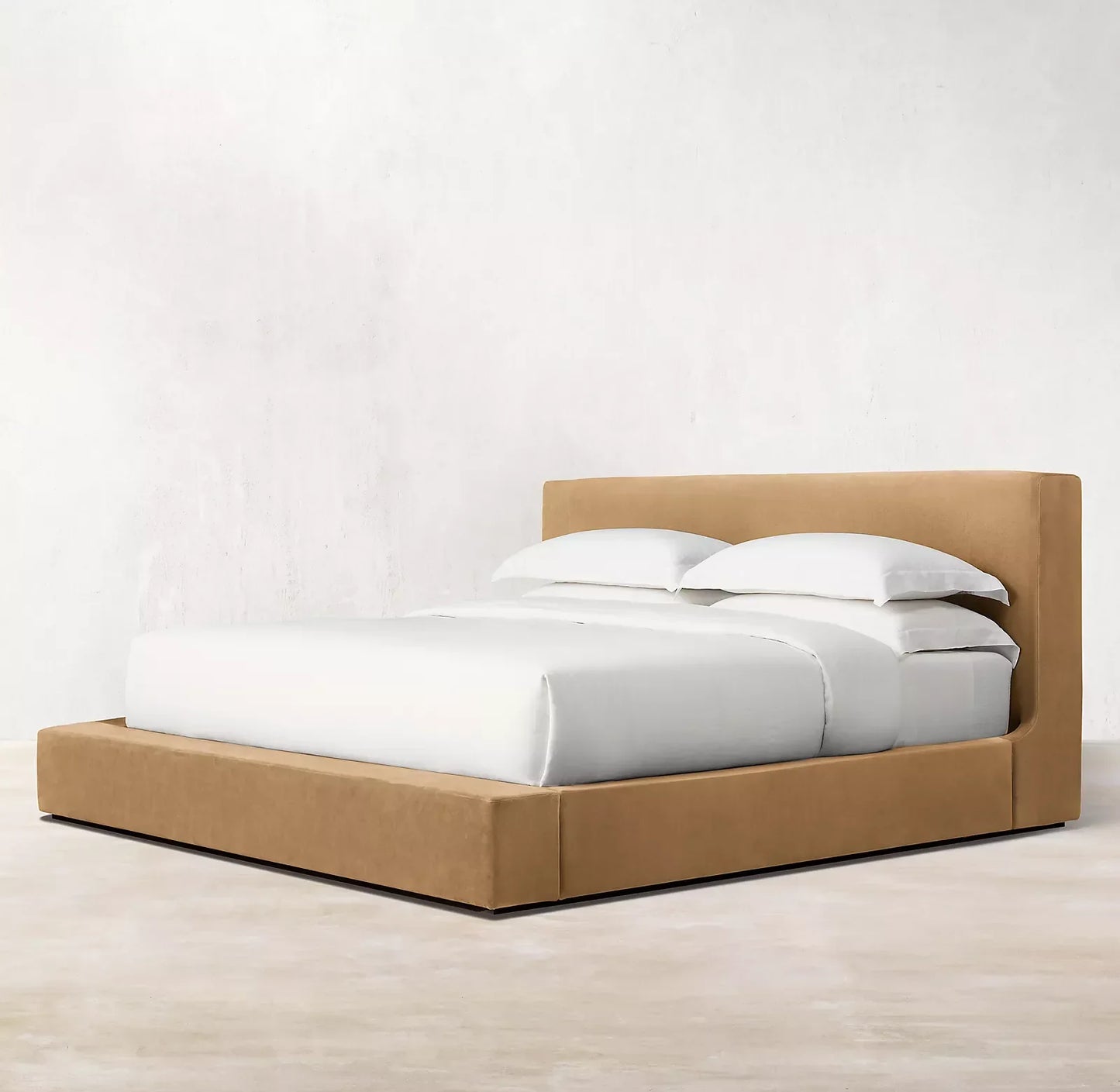 Contemporary Italian Cotton Velvet Platform Bed – Camel Panel | 1600654329684