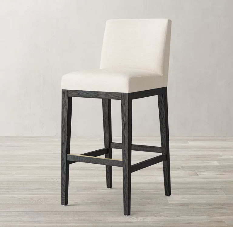 Armless Stool – Midcentury Design Oak and Fabric European Statement Piece