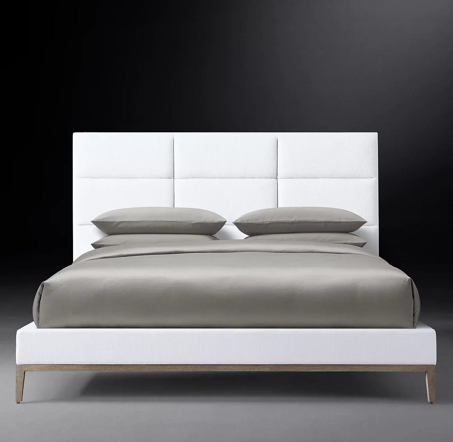 Italian Modernist Platform Bed – Winged Fabric Panel with Oak Base | 1600356053025