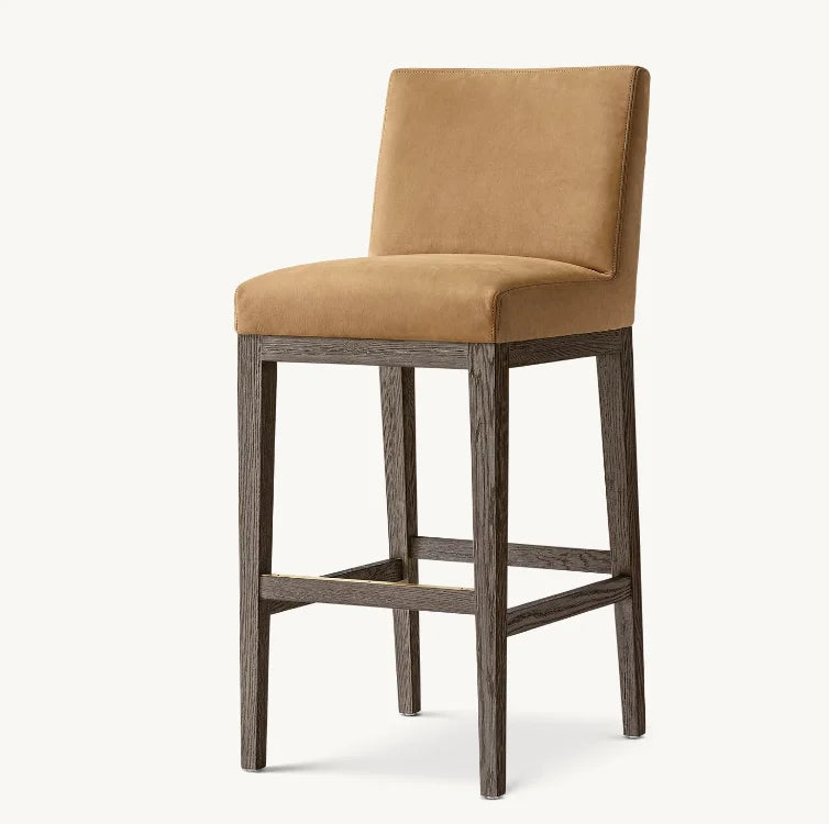 Morgen Midcentury Bar & Counter Stool – Leather & Oak Armless Statement Piece
